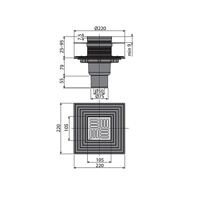 Сливной трап AlcaPlast APV2324 105 x 105/50