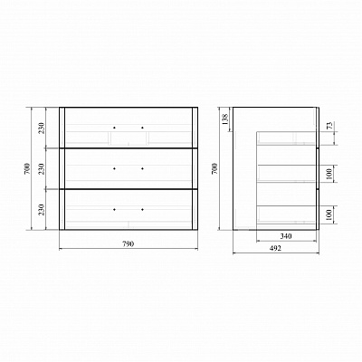 Тумба напольная 3 ящика MIRSANT Fuji 80 УТ000043816 (раковина Deep-80) (под рак.262520)