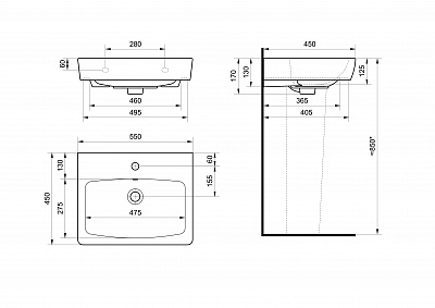 Тумба с раковиной Скай 55 AQUATON PRO,1A238101SY010
