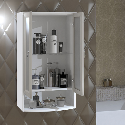 Шкаф Клио подвесной  2 створчатый, цвет белый, с матовым стеклом