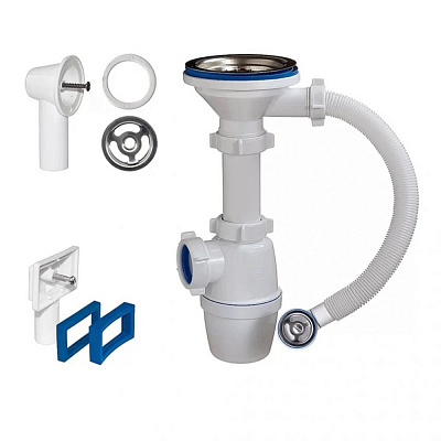 Сифон для мойки бутылочный 3 1/2 х 40, с переливом (прямоугольным и круглым) ORIO Б-4507 (аналог А-4007)