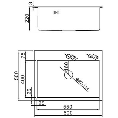 Мойка для кухни 60х50 из нержавеющей стали Gerhans K36050B