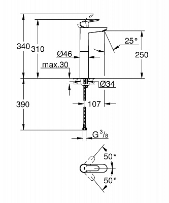 Смеситель для умывальника GROHE BAU EDGE 23761000 свободностоящий XL-Size