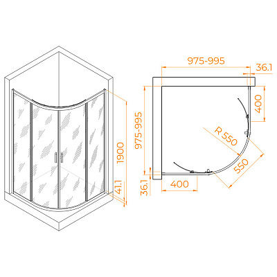 Душевой уголок 100х100 RGW PA-51B, черный, четверть круга