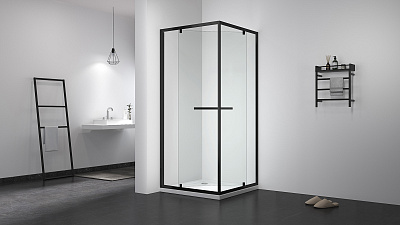 Душевое ограждение 100х100 MONTEREY EX-508B черный профиль прозрачное стекло 6мм (Side Sliding)