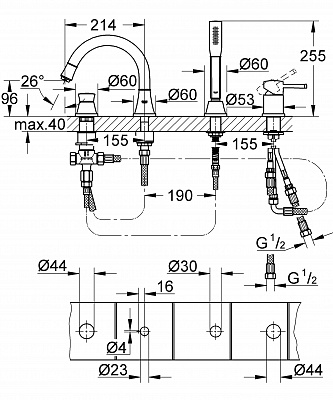 Смеситель для ванны на 4 отверстия GROHE GRANDERA 19936000