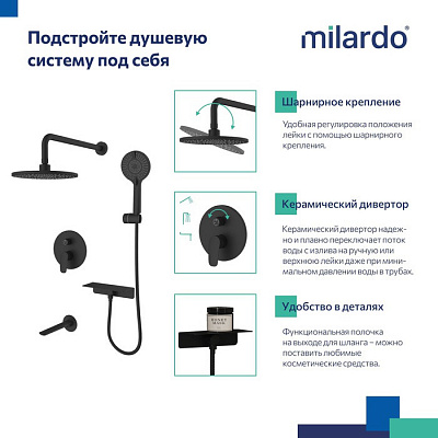 Душевая система скрытого монтажа с тропическим душем Milardo Rora RORBL03M68