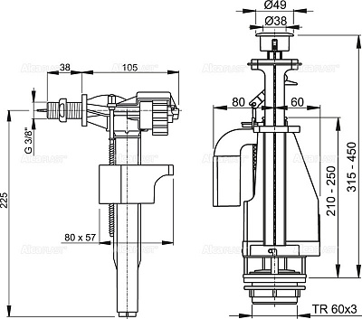 Выпускной комплект с двойной кнопкой, впускной механизм А15 3/8 AlcaPlast SA08A 3/8" CHROM