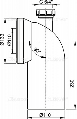 Труба туалетная под 90гр.со штуцером AlcaPlast A90-90P40