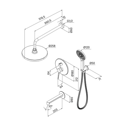 Душевая система скрытого монтажа с тропическим душем, ручным душем и изливом, белый, Milardo, ODDWT03i68