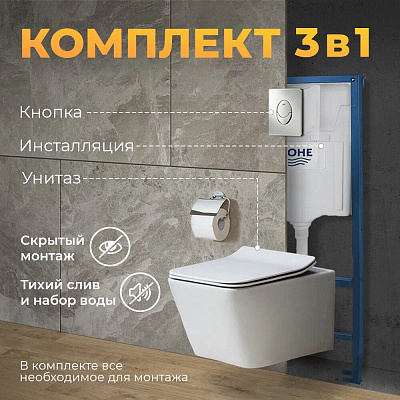 Комплект 3в1 MONTEREY Инсталляция RAPID 38721001(овал) +унитаз подвесной ZT-015E 7860N9