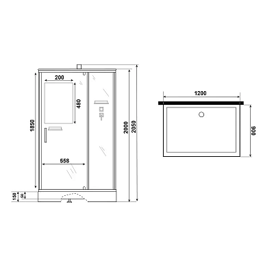 Душевая кабина распашная 120х90х200 Niagara Standart ST120/90/15Q/BK поддон 15см