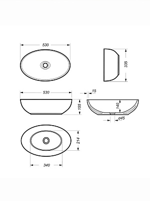 Раковина накладная Sanita Luxe Ringo 53 черная WB CT Ringo 53-N BLK G S1