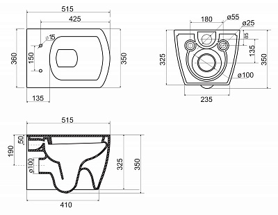 Чаша унитаза подвесного безободкового Belbagno CARINA BB514CHR