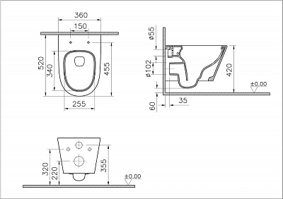 Подвесной безободковый унитаз Vitra Vortex M50  тонкая крышка-сиденье с микролифтом 8302B003-6404