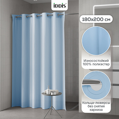 Штора для ванной 200x180 см Iddis TS04P18i11 голубой полиэстер