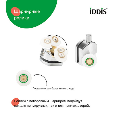 Ролики, 2 верхних, двойные; 2 нижних, одинарные, D=23 мм, хром, стекло 4 мм, IDDIS, 966M23C4DZ