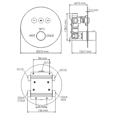 Смеситель для ванны и душа WasserKraft  Dinkel 5844 Thermo