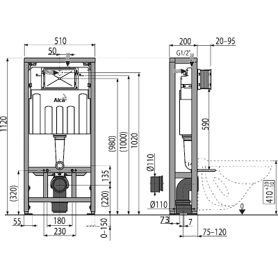 Инсталляция для унитаза AlcaPlast Solomodul AM116/1120(2в1)