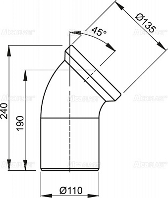 Труба туалетная под 45гр.AlcaPlast A90-45