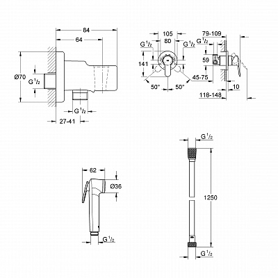 Комплект 4в1 GROHE BAU EDGE 124898 гиг.душ/встройка (29 040000, 27 512001, 28 628000, 26 335000)