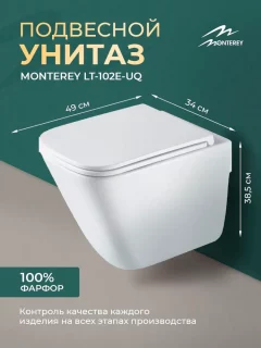 Подвесной унитаз безободковый торнадо MONTEREY LT-102E-UQ3 TORNADO (крепеж, сиденье микролифт в комплекте)