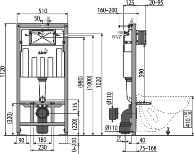 Инсталляция для унитаза AlcaPlast Sadromodul AM101/1120-0001(2в1)