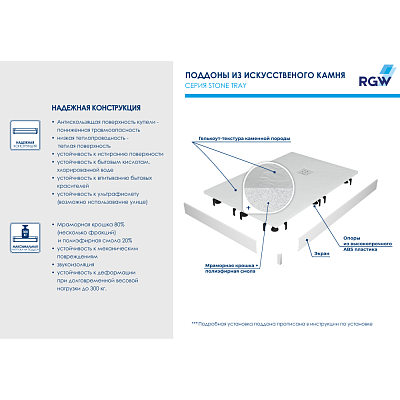 Душевой поддон прямоугольный RGW ST-W Белый (Комплект)  800x1200