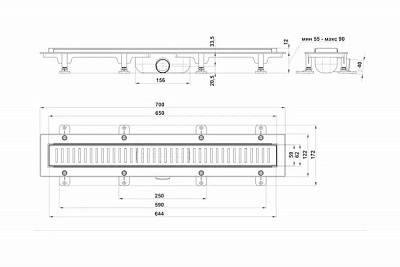 Душевой трап 650 (чёрный, без прорези/под плитку, сухой затвор) GoodDoor ТЛ00046