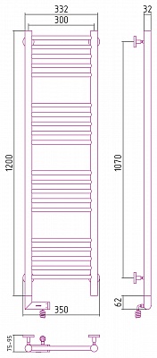 Полотенцесушитель электрический Сунержа Богема 2.0 прямая 1200х300 МЭМ левый