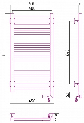Полотенцесушитель электрический Сунержа Модус 2.0 800x400 МЭМ правый