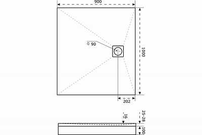 Поддон литьевой Essentia 2 Белый 1000x900 (слив по ЦДС)
