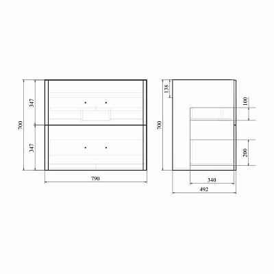 Тумба под раковину напольная 2 ящика MIRSANT Fuji 80/2(раковина Deep-80) (рак. 262520 в комплект не входит)