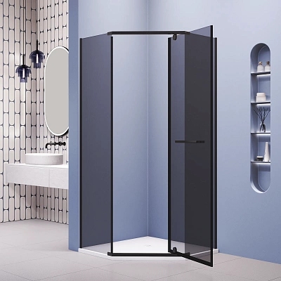 Душевой уголок трапеция 90х90х195 6 мм RGW PA-82-B Easy Clean чёрный тонированное
