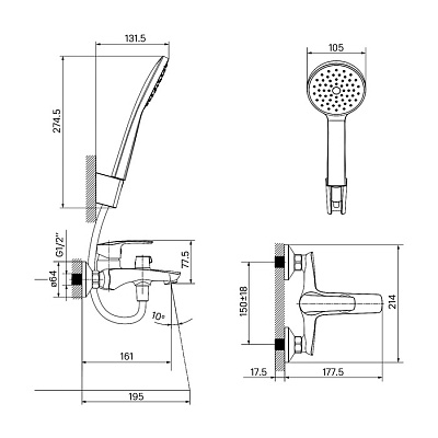 Смеситель для ванны IDDIS Ray RAYBL02i02, черный