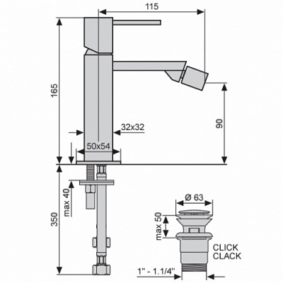 Смеситель для биде Emmevi Gea с донным клапаном "click-clack", 26004LA