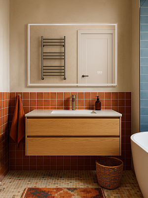 Зеркало в ванную 100х70 Аврора Monterey (подсветка, термообогрев, часы, сенсор на взмах)