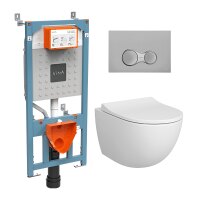 Комплект подвесной безободковый унитаз VitrA Sento Rim-Ex, система инсталляции VitrA V12, кнопка Sirius матовый хром, тонкое сиденье микролифт 9830B003-7207