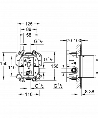 GROHE смес-ль встр.мех. Rapido Е 35501000 д/ванны+душ без верх.панели