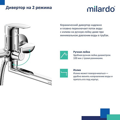 Смеситель для ванны с длинными изливом Milardo Rora глянцевый хром RORSB00M10