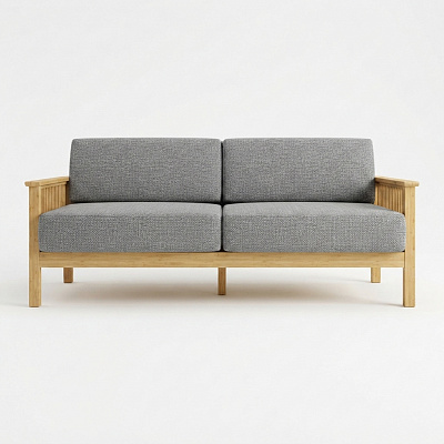 Диван на каркасе из бамбука с подушками 1840 FN-059D-1 NATURE BAMBOO+GREY FABRIK (серый текстиль)