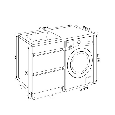 Тумба с умывальником IDDIS Optima Home для стиральной машины левая OPH12LBi95K