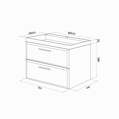 Тумба с умывальником подвесная 80 IDDIS Слайд Икс (Slide X) SLX80W0i95K 4518000i28 белый