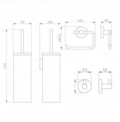Набор аксессуаров из 3 предметов крючок, держатель для бумаги, ершик Wonzon & Woghand, черный ww-8100-bl
