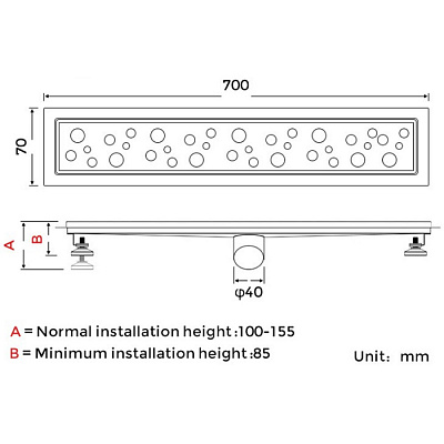 Душевой трап Gappo G87007-2 нерж.сталь 70*700мм