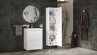 Тумба с раковиной Velvex Edge 600-0-2 (9696) белый глянец
