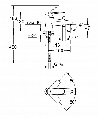 Смеситель на борт ванны GROHE EURODISC COSMO 33192002 на 1 отверстие