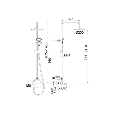Смеситель с верхним душем 426924 Simp SIMSB1FM89