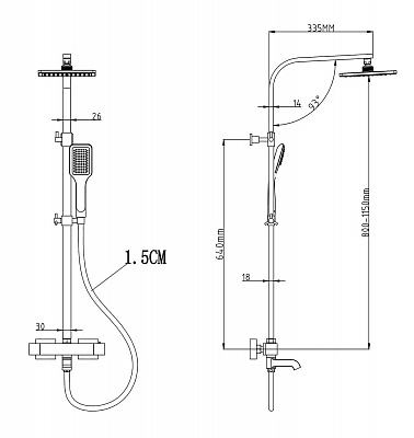Душевая система SMART Смарт SM1210AA с переключателем, 1 фун. ручной душ, верхний душ 228 мм