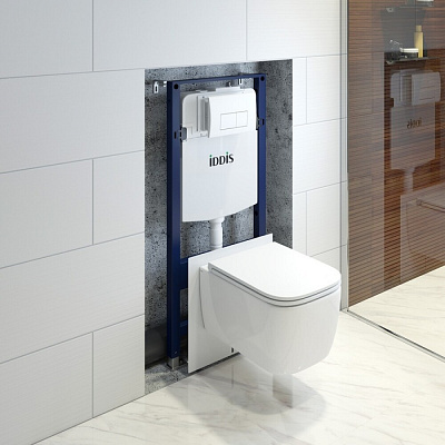 Комплект 3в1 подвесной унитаз (Bridge), инсталляция и клавиша белая мат, IDDIS BASBR03i73